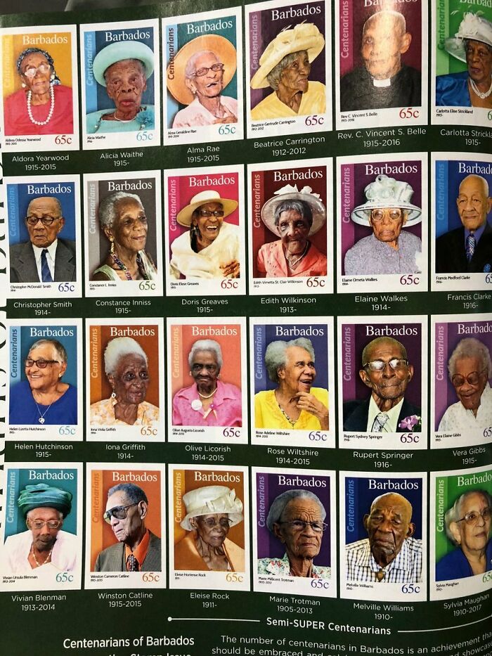 Cuando se cumplen 100 años en Barbados, se obtiene un sello en tu honor