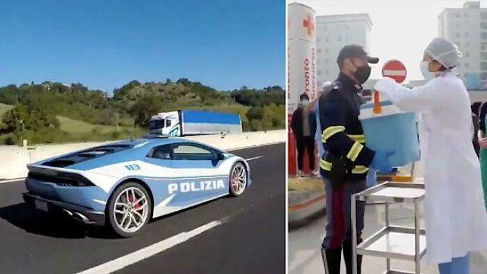 Italian Police Delivering A Donor Kidney Travels 490 Kilometers In Two Hours From Rome To Padua In A Lamborghini Huracan. His Average Speed During The Trip Was 233km/H (145mph). The Trip Normally Takes 6 Hours