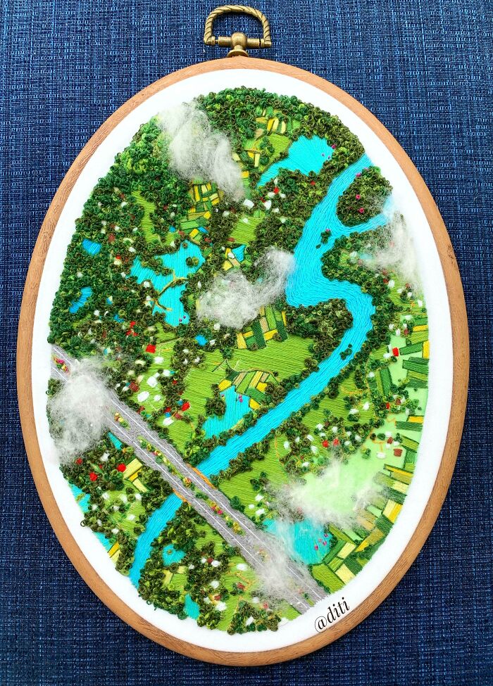 A Larger Bird’s Eye View Embroidery With French Knots & Satin Stitch. What Do You Think?