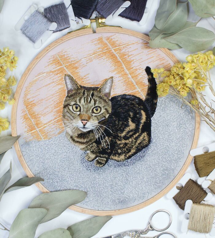 Full-Length Hand Embroidery Of A Cat Is Ready