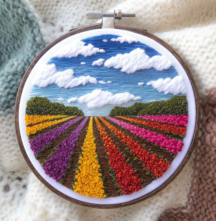 Hand Embroidered Landscape Titled “Daydreaming” 