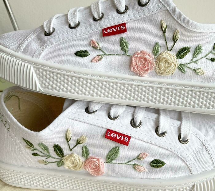 Pale Pink And Cream Roses On Ale Is Canvas Shoes