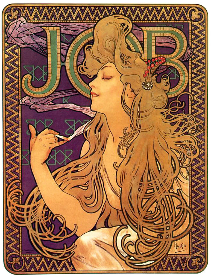 “Job (Cigarettes)” By The Czech And Art Nouveau Artist, Alphonse Mucha. It Was Made In 1898 As An Advertisement For The Job Cigarette Rolling Paper Company