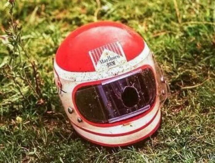 Helmut Marko's F1 Helmet After A Stone Thrown Up From Another Driver Hit Him, Leaving Him Permanently Blinded In His Left Eye. 1972
