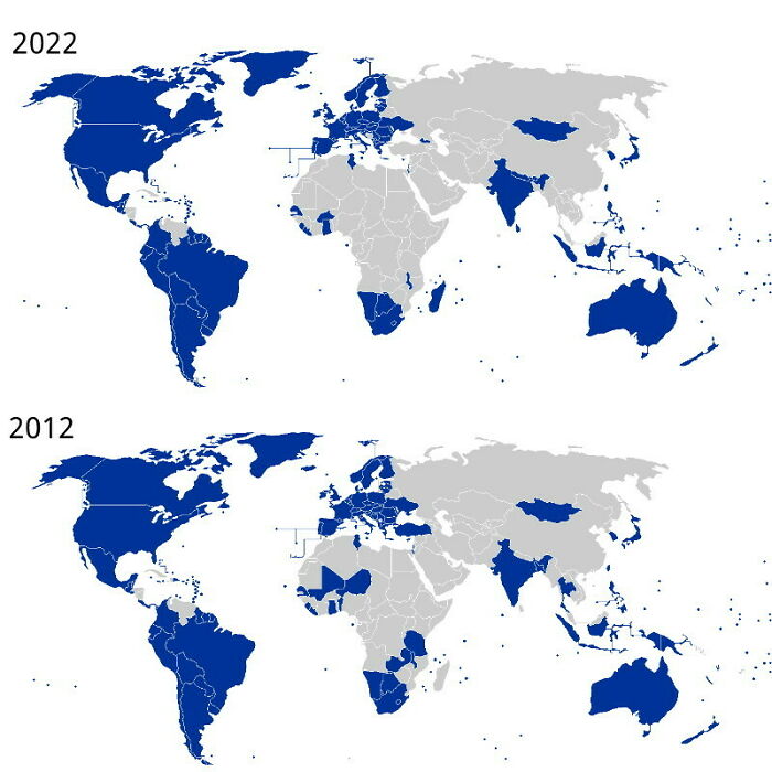 Countries Considered As Electoral Democracies By American Organization Freedom House. 2012 And 2022
