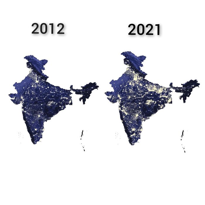 India Nightime Luminosity Comparison 2012 vs. 2021. Source - Economic Survey Of India 2022