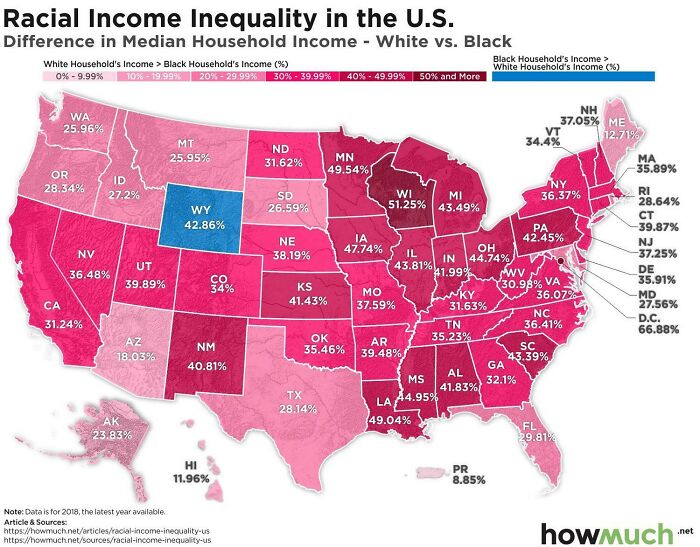 Map Of Income Inequality Between Black And White People In The Us - What Is Going On In Wyoming?