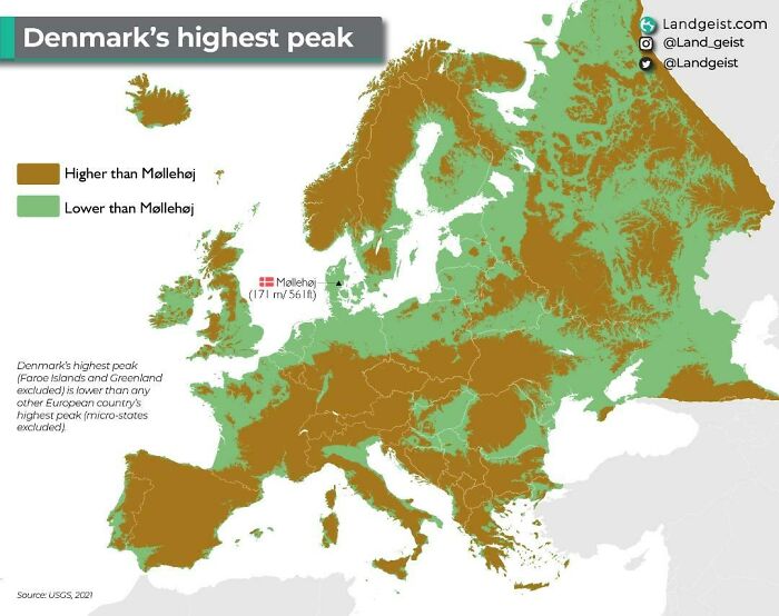 All The Land In Europe That's Higher Than Denmark Proper