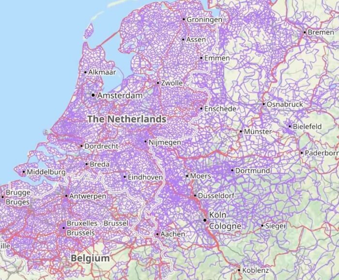 Every Purple Line Is A Bicycle Lane In The Netherlands