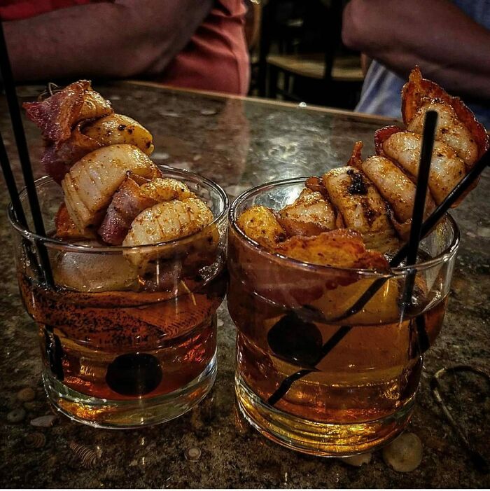 Bacon Wrapped Blackened Scallop Smoked Old Fashioned