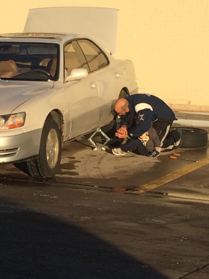 Just Saw A Dad Teaching His Son How To Change A Tire. All I Could Hear Is, "Great Job Buddy." Both Wearing Smiles. Looked Like A Man Raising A Man To Me