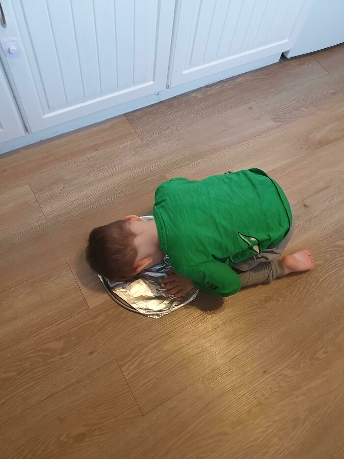 My Son Wanted To Feel Like He Had An Important Role In Helping Me Cook. Told Him To Keep An Eye On The Oven Tray