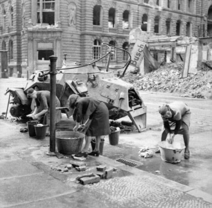 Today's Reason To Be Thankful: You're Not Doing Your Laundry On The Street By Hand With Water From A Hydrant During A War. (1945, Berlin, Germany)