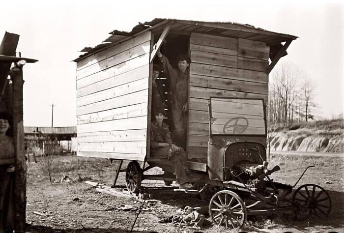 This 1936 Photograph Comes With A Very Heavy Caption: "One-Room Hut Housing A Family Of Nine Built On The Chassis Of An Abandoned Ford In A Field Between Camden And Bruceton, Tennessee, Near The River."