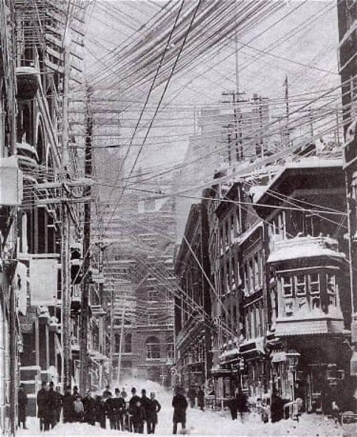 New York In The Midst Of The 1888 Blizzard. 50 Inches Of Snow Fell Over A Three Day Period With Drifts Over 40 Feet That Covered Houses. So Singular It Its Severity, It Was Called The Great Blizzard Of 1888.