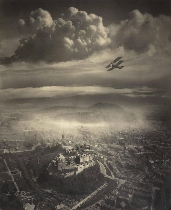 Alfred Buckham Is Considered The Pioneer Of Aerial Photography. Pictures Like This View Of Edinburgh In 1920 Are As Impressive As His Record Of Surviving 9 Crashes. Most Of His Images Were Taken Standing Up, As He Was Quoted: "If One's Right Leg Is Tied To The Seat With A Scarf Or A Piece Of Rope, It Is Possible To Work In Perfect Security."