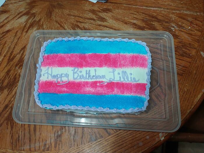 Today Is My Birthday And My Mother Made Me A Sparkly Cake In The Colors Of The Trans Pride Flag