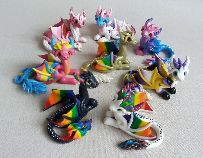 My Mom Is Making Polymer Clay Dragons And She Made Pride Themed Ones Recently. I Love Her So Much