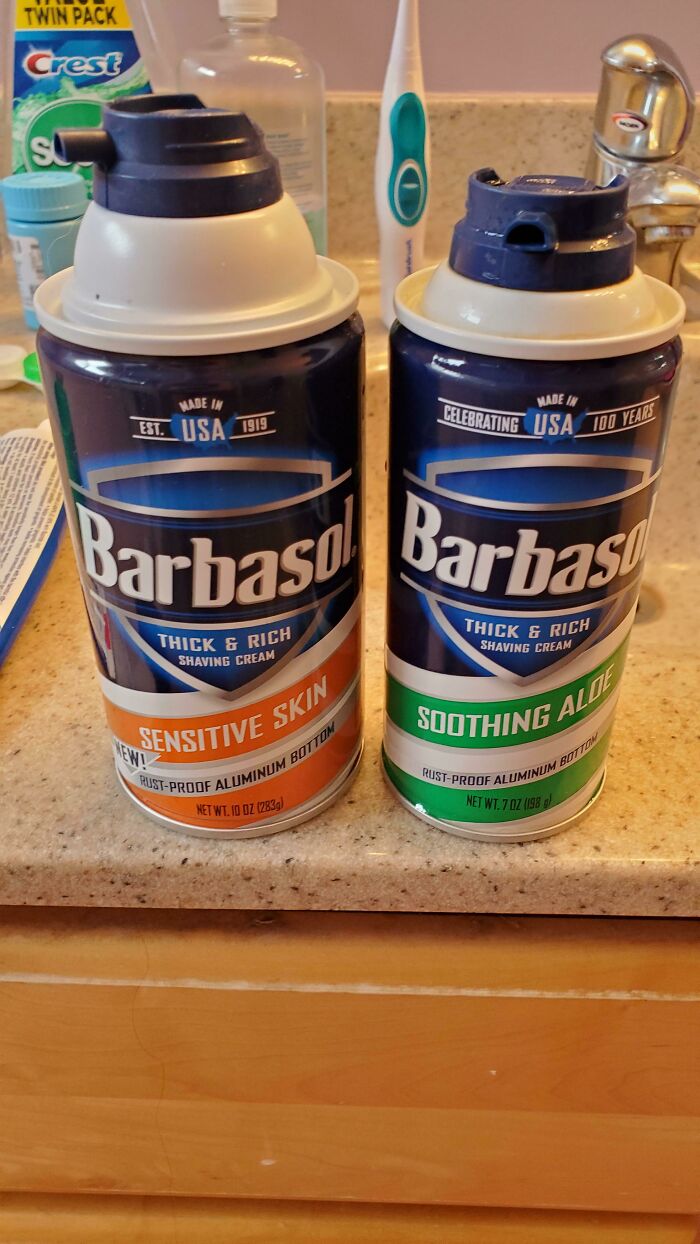 2017 Barbasol Can On The Left, 2020 Can On The Right
