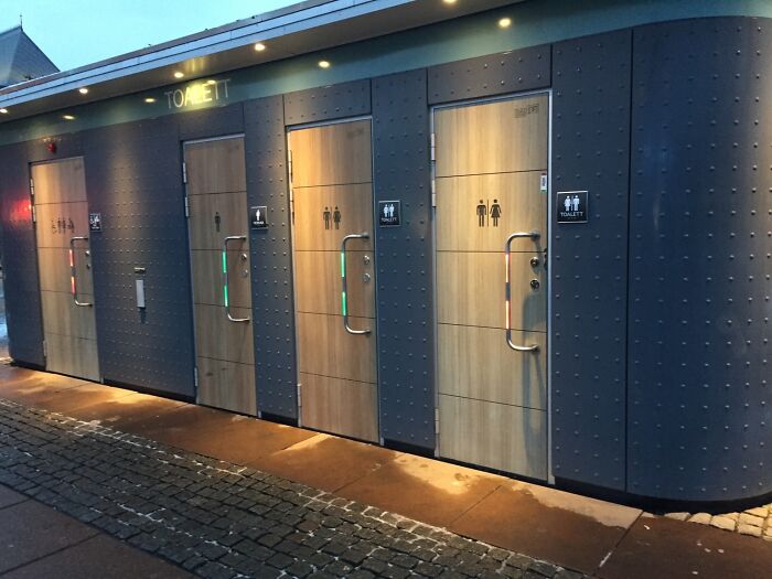 LED Bathroom Handles At Train Station In Sweden Change Colors Based On Occupancy