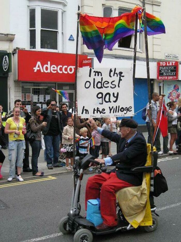 An Old Man With A Sign At The Brighton And Hove Pride