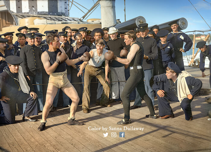 Boxing Aboard The Uss New York In The Year 1899