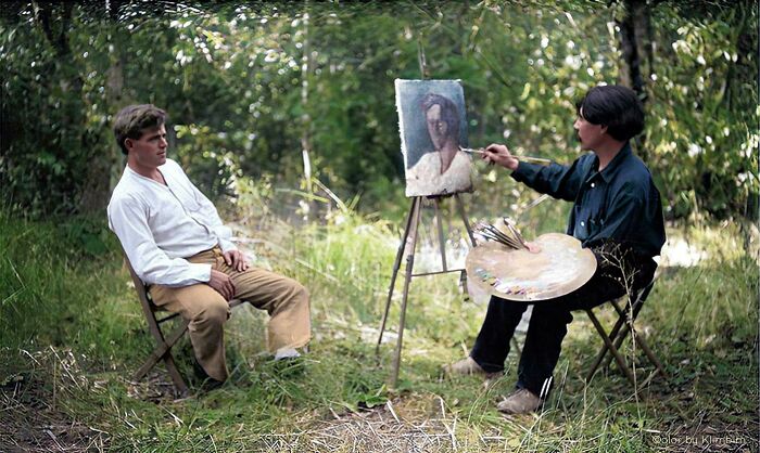 The Painter Xavier Martinez Works On A Portrait Of His Friend Jack London, 1905. This Painting Disappeared In The 1906 San Francisco Earthquake.