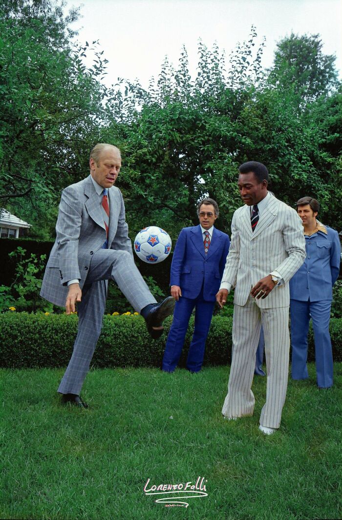 Gerald R. Ford, Edson Plays Soccer For Pele's Amusement.