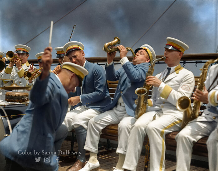 An Orchestra Jamming Away On The Ocean Liner 'Ss Leviathan', Somewhere Over The Atlantic In The Year 1926