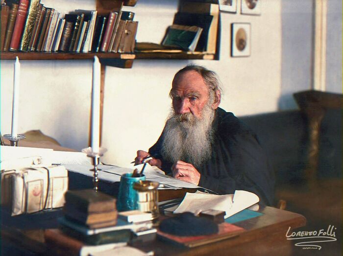 Tolstoy In His Office In Yasnaya Polyana March 27, 1909.