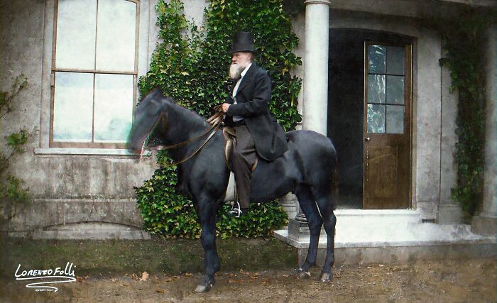Charles Darwin Riding His Horse Tommy Out Of Down House, 1867. He Began Riding For A Matter Of Health.