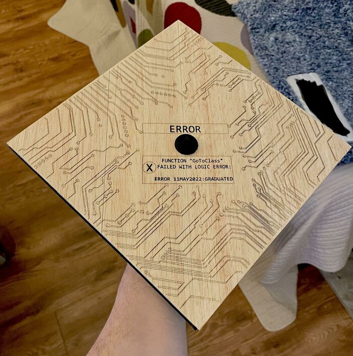 Got My It Degree Last Week. I Wanted To Combine My Love Of Woodworking And Technology For My Grad Cap