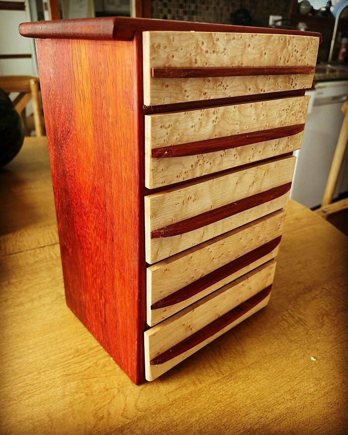 I Am A Legally Blind Visually Impaired Woodworker Here Is My Most Recent Piece I Am Quite Proud Of It Made From Padauk And Maple