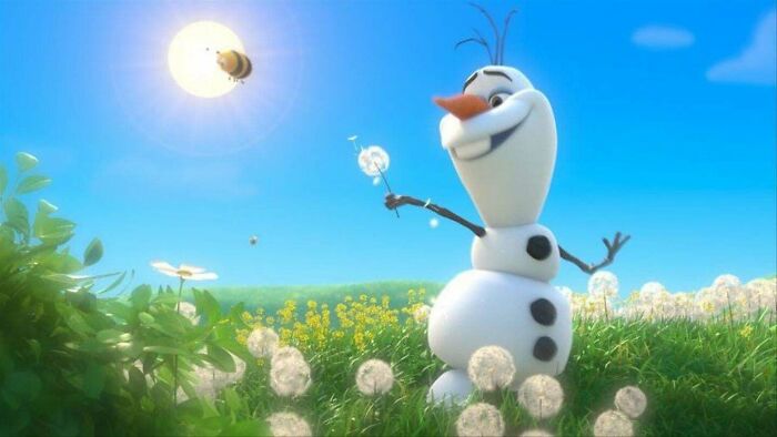 In Frozen/Frozen 2 (2013/2019), The Only Time Olaf Bends His Elbows Is During His Own Dreams/Fantasy (See: “In Summer”). Otherwise, His Arms Are Always Straight, As Real Twigs Would Be