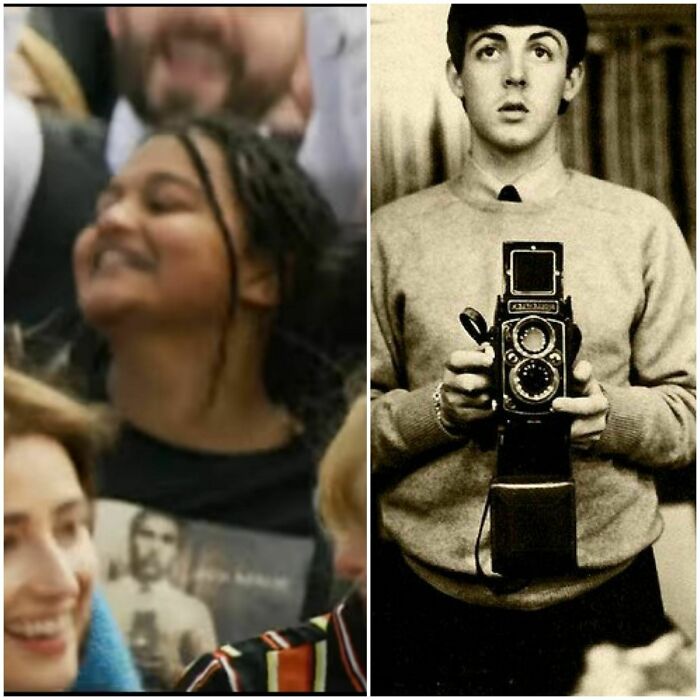 In Yesterday (2019), During The Performance Of "Help!", A Girl Is Wearing A T-Shirt Of Jack Mimicking Paul Mccartney's Mirror Selfie