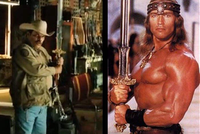 In "The Last Stand" (2013), The Sword Luis Guzmán's Character Is Seen Holding At One Point Is The Same As The Atlantean Sword From Conan The Barbarian Which Also Starred Arnold Schwarzenegger