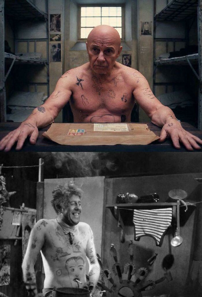 In The Grand Budapest Hotel (2014), The Tattoos On The Prisoner Named Ludwig (Harvey Keitel) Are An Homage To The Character Pere Jules In The Classic 1934 French Film, L’atalante