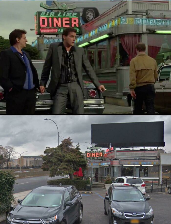Ray Liotta And Joe Pesci Outside A Queens, NY Diner In The Movie Goodfellas (Filmed In 1989)