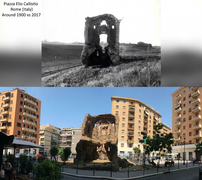 Elio Callistio Square (Rome, Italy). Around 1900 vs. 2017