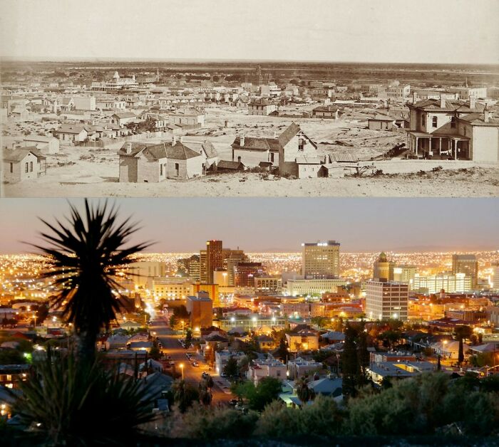 Hilltop View Of El Paso Texas, 1880s vs. 2010s
