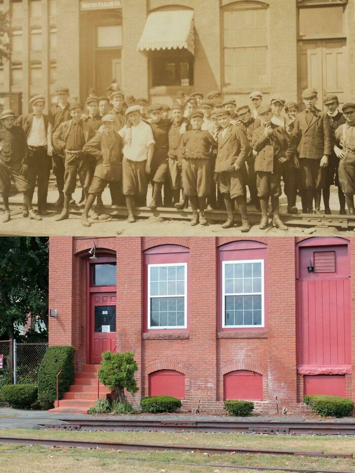 A Group Of Child Laborers At The Indian Orchard Manufacturing Company In Springfield Mass In 1911, And The Scene In 2014