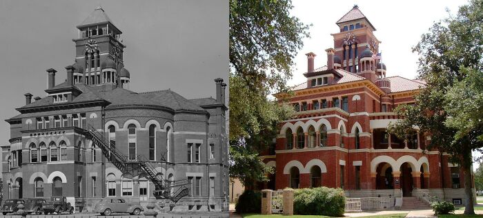 Gonzales County Courthouse Gonzales, Texas. (1939 And Today)
