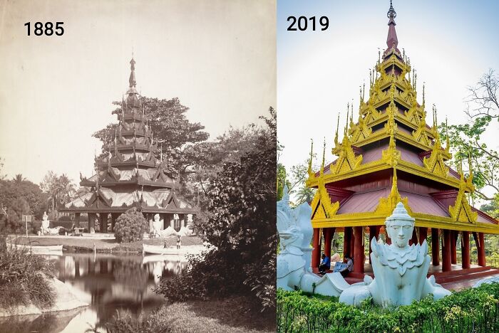 Buddhist Pagoda, Eden Gardens, Kolkata, India. Brought To Kolkata In 1854 From Prome, Burma By Lord Dalhousie As A War Trophy After 2nd Anglo-Burmese War. Built 1852. Photos From 1885 And 2019