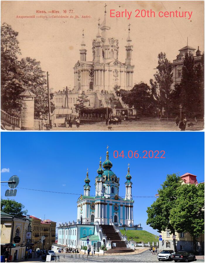 St.andrew's Church, Kyiv, Ukraine. Then And Now