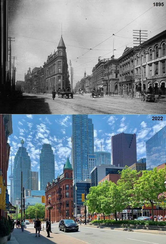 Gooderham Flatiron Building, Toronto (1895 vs. Today)
