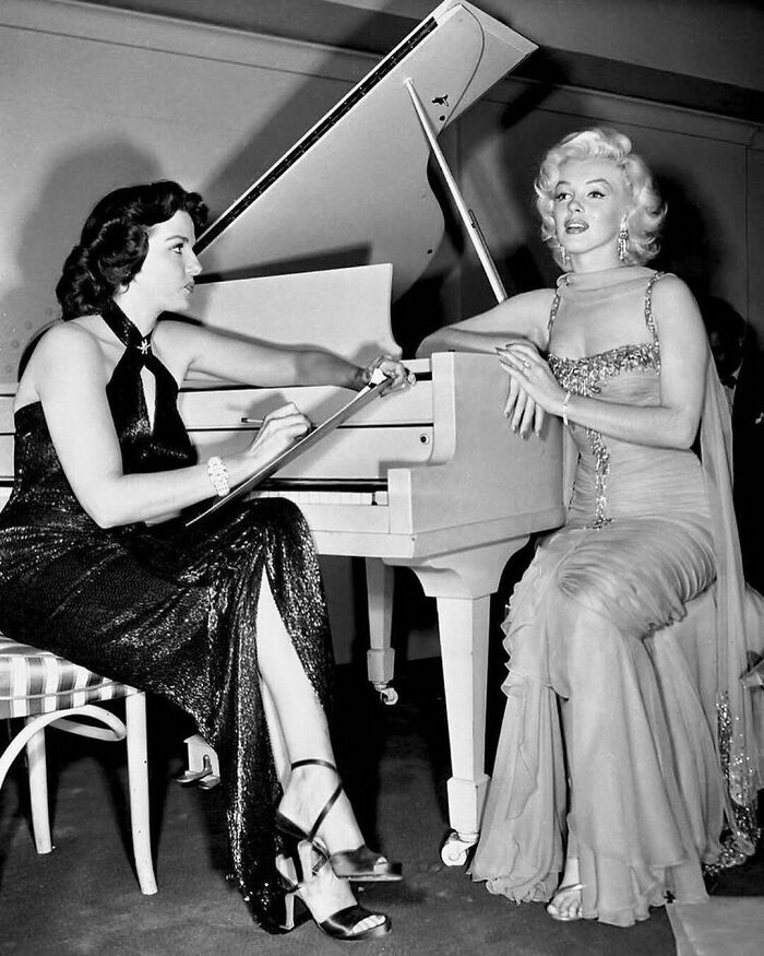 Jane Russell Sketching Marilyn Monroe On The Set Of Gentlemen Prefer Blondes, 1953