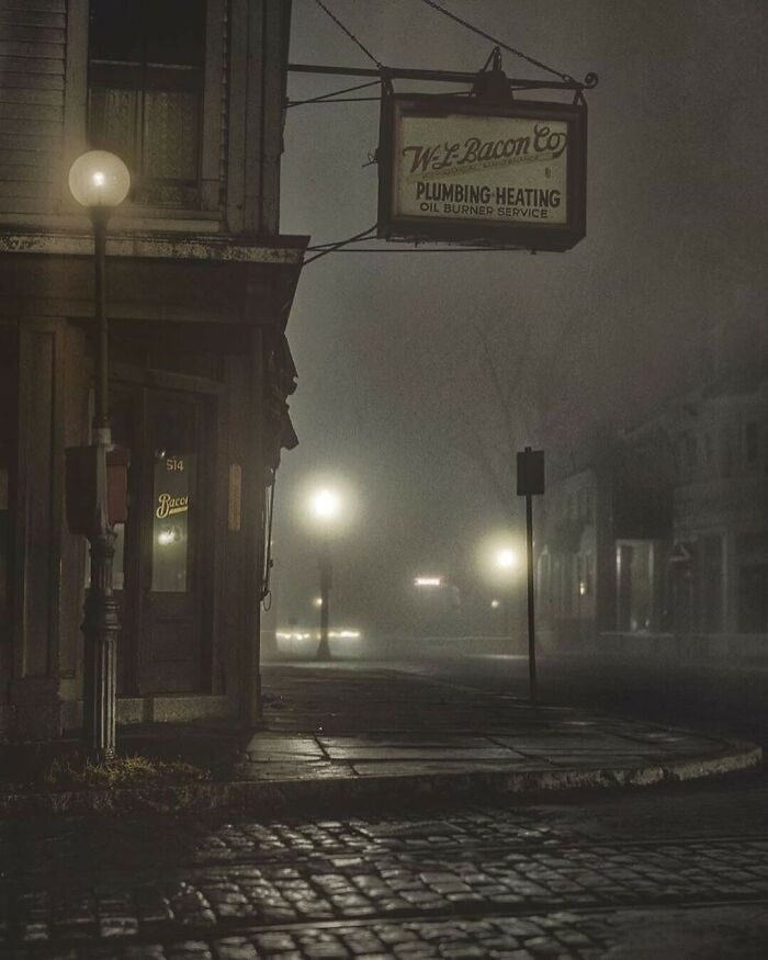 A Street In New Bedford, Massachusetts On A Foggy Night In 1941