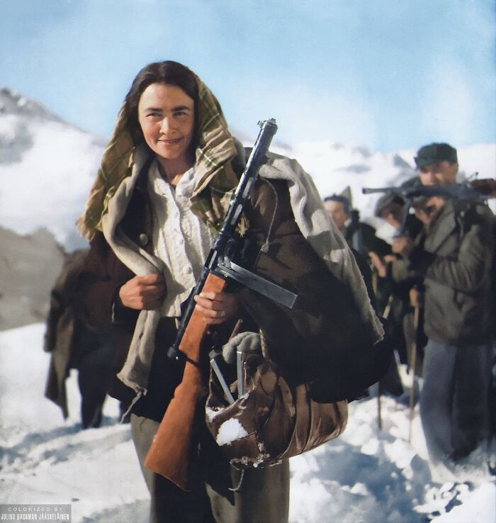 3-Year-Old Italian Partisan, Prosperina Vallet, Photographed With Other Partisans In The Snow-Covered Mountains Of Valle D'aosta On The Border Between France And Italy In November 1944