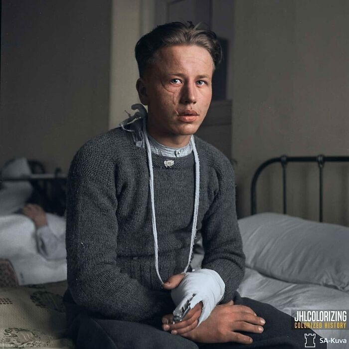 Viljo Valter Suokas, Knight Of The Mannerheim Cross (The Most Distinguished Finnish Military Honor), Photographed At A Field Hospital After Being Wounded In December 1941
