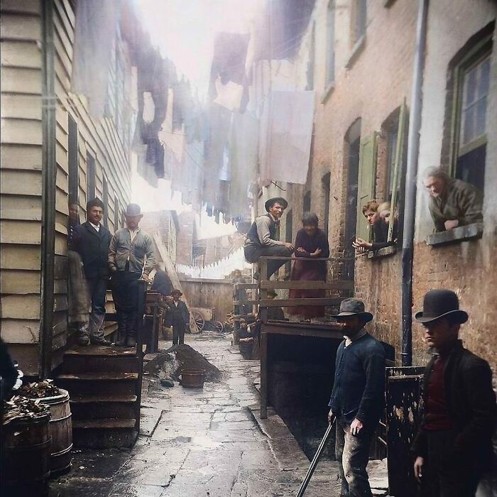 59 ½ Mulberry Street, A Back Alley In Manhattan, New York City, Better Known As “Bandit’s Roost” Due To Being The Most Dangerous Area In Mulberry Street Which To The Photographer Jacob Riis Epitomized The Worst Of New York City’s Slums